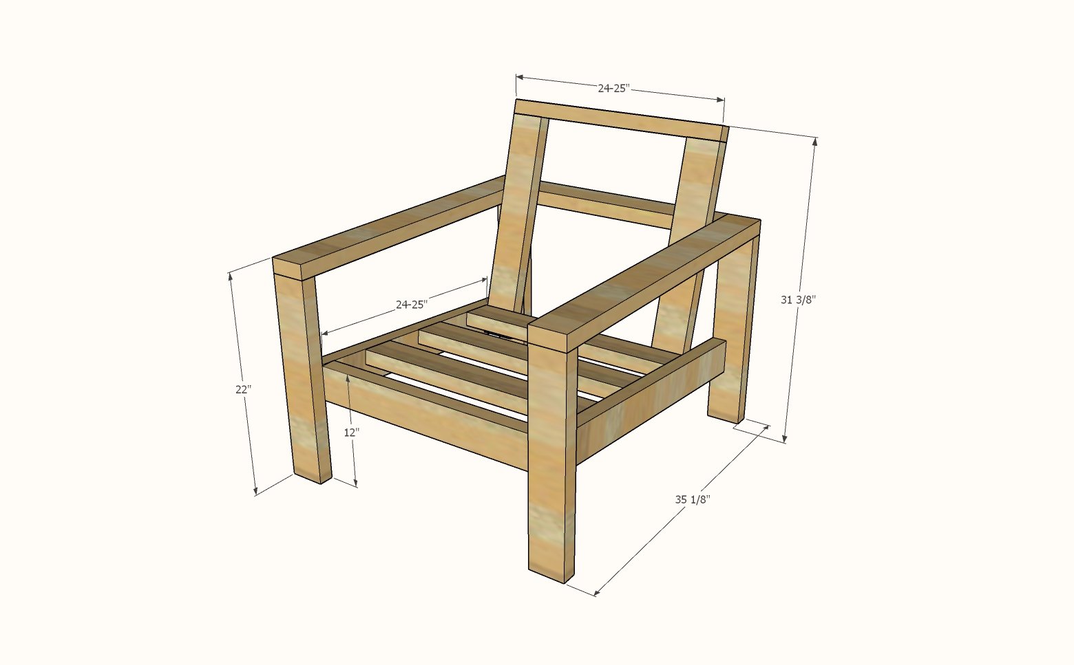 Essential Wood Outdoor Chair Frame for Deep Seat Cushion dimension diagram 1