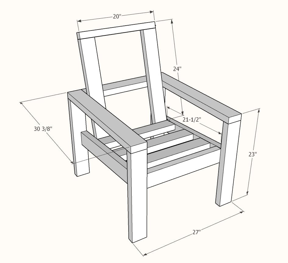 Essential Wood Outdoor Chair Frame for Standard Chair Cushion dimension diagram 1