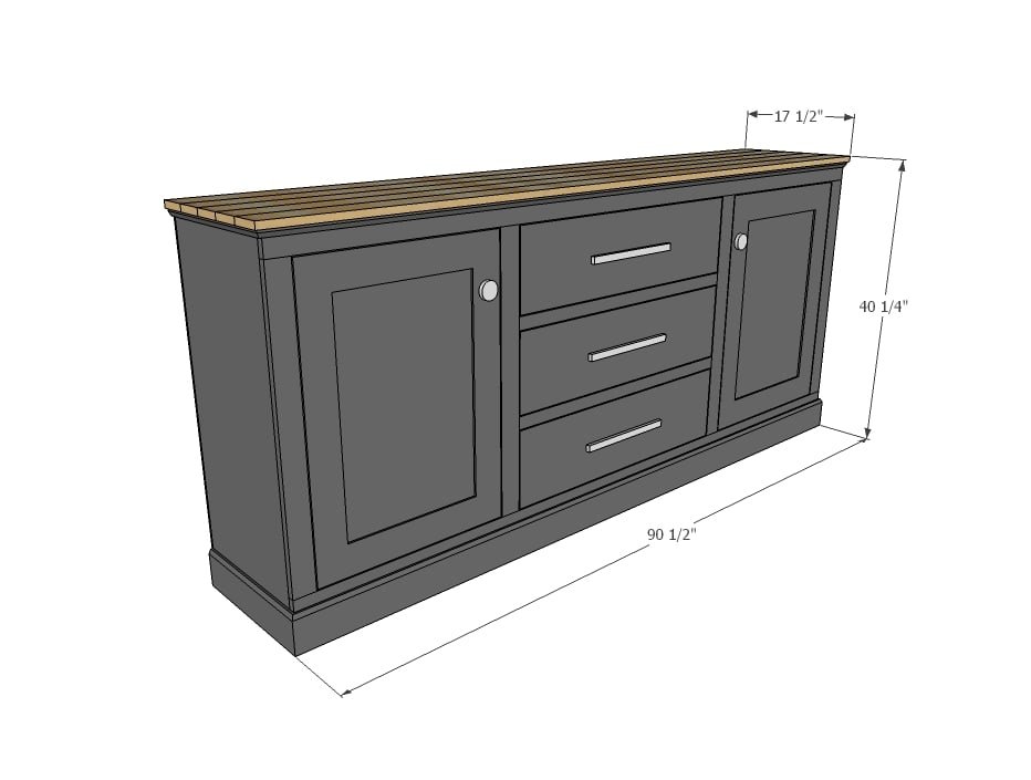 Extra Long Buffet Cabinet with Drawers dimension diagram 1
