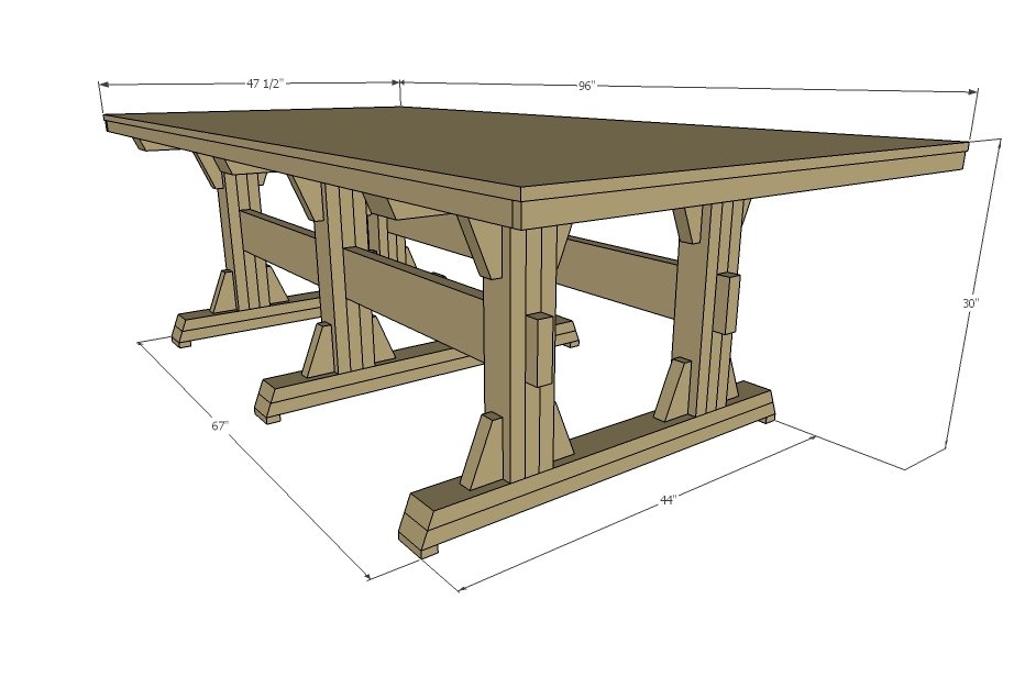 Extra Wide Pedestal Farmhouse Table dimension diagram 1