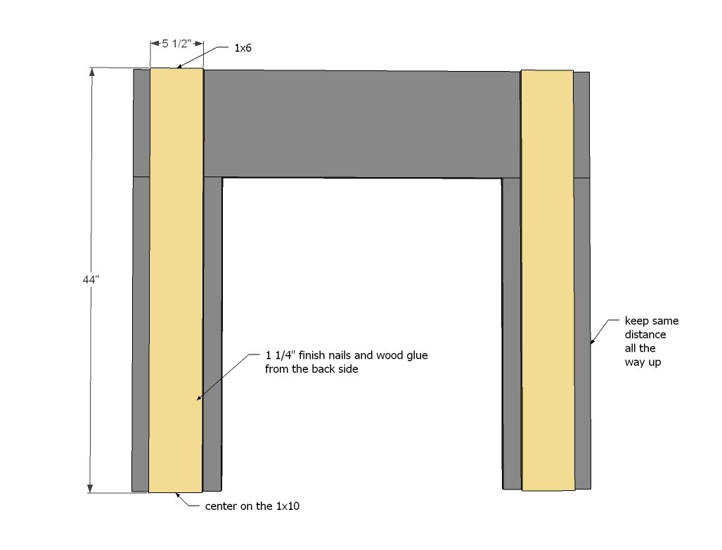 Fake Fireplace Mantel built from Pine Boards — step 2