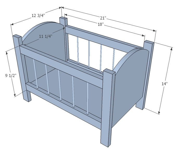 Fancy Baby Doll Crib dimension diagram 1