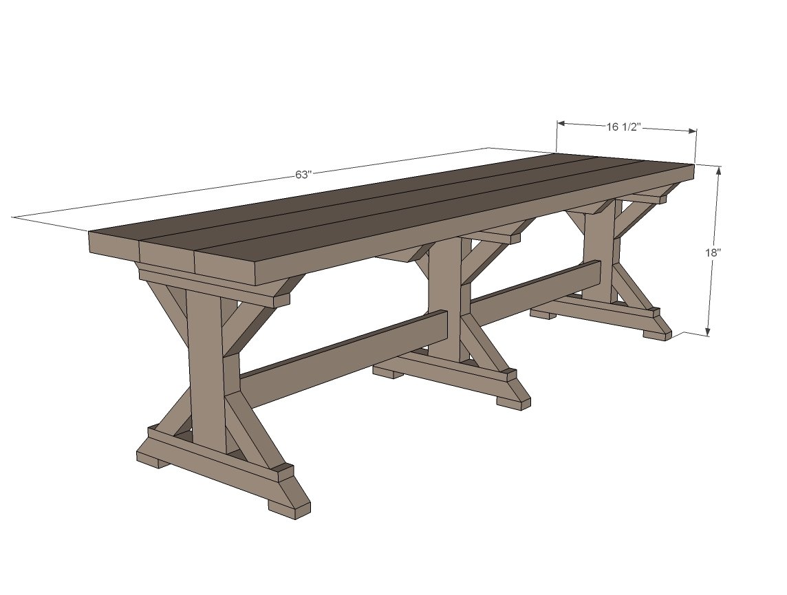 Fancy X Farmhouse Bench dimension diagram 1