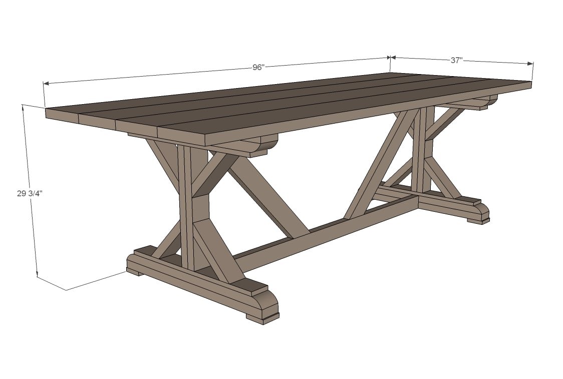 Fancy X Farmhouse Table dimension diagram 1