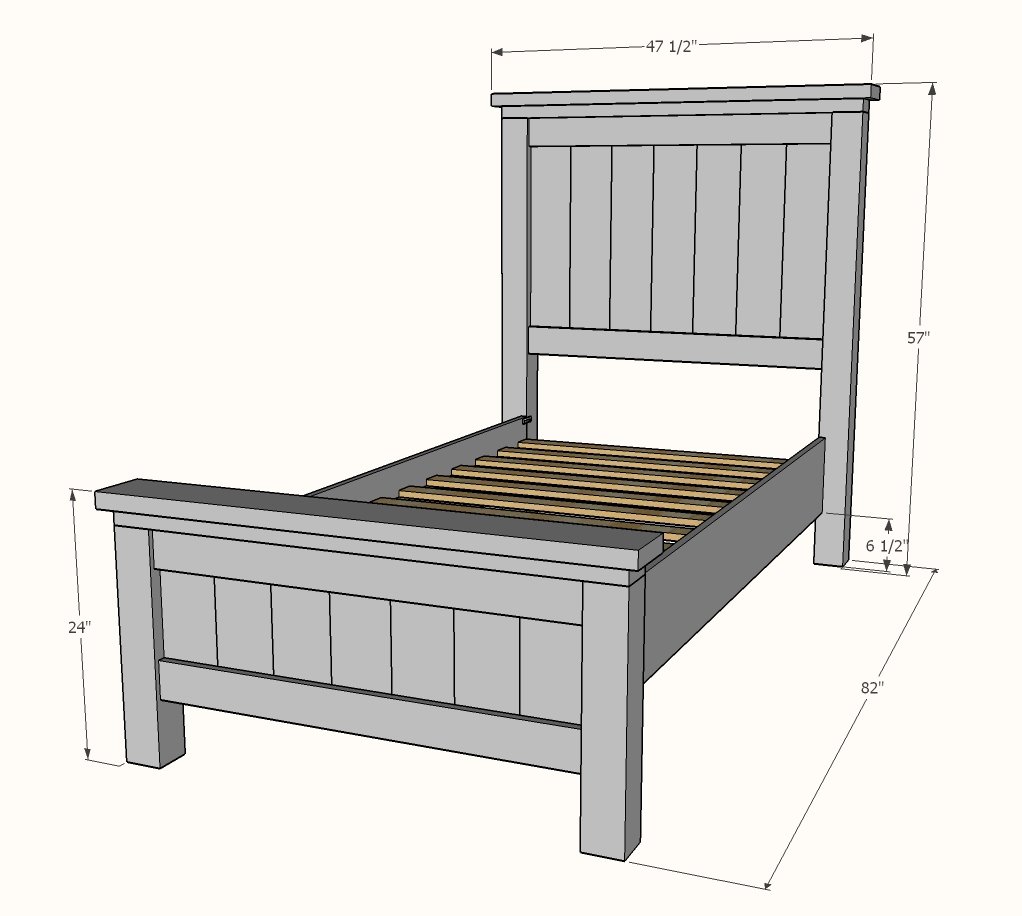 Farmhouse Bed (Twin Size) dimension diagram 1
