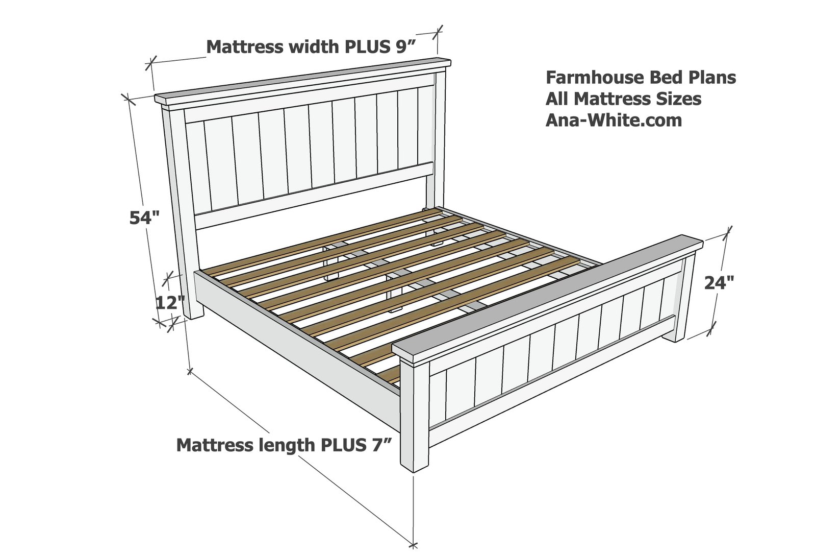 Farmhouse Bed dimension diagram 1