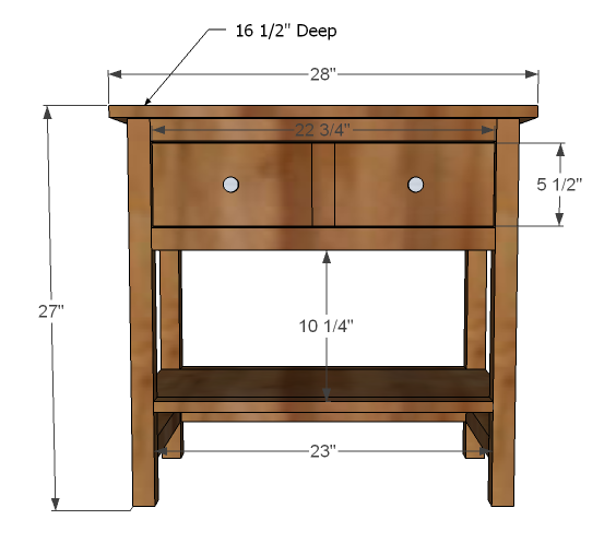 Farmhouse Bedside Table dimension diagram 1