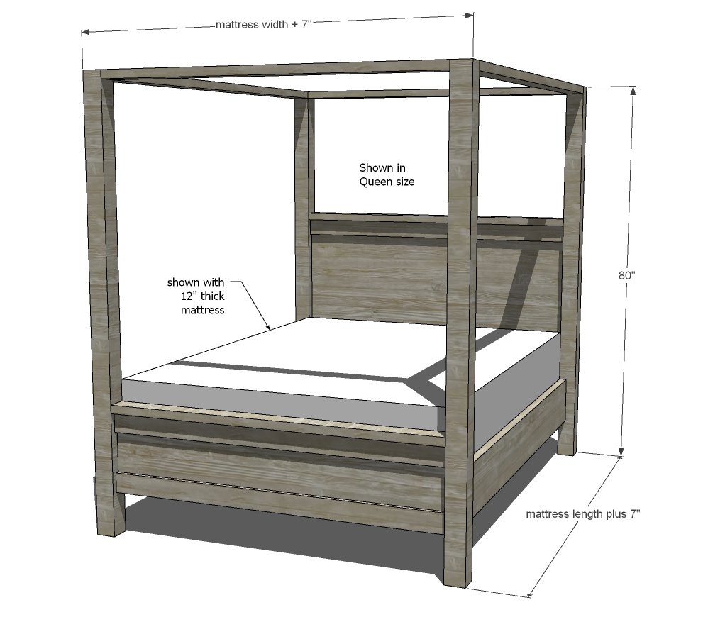 Farmhouse Canopy Bed Frame (All Sizes) dimension diagram 1