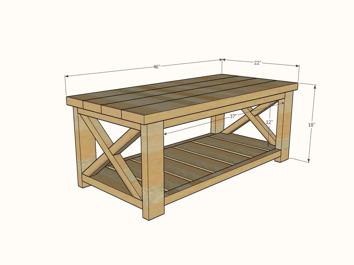 Farmhouse Coffee Table [Beginner/Under $40] dimension diagram 1