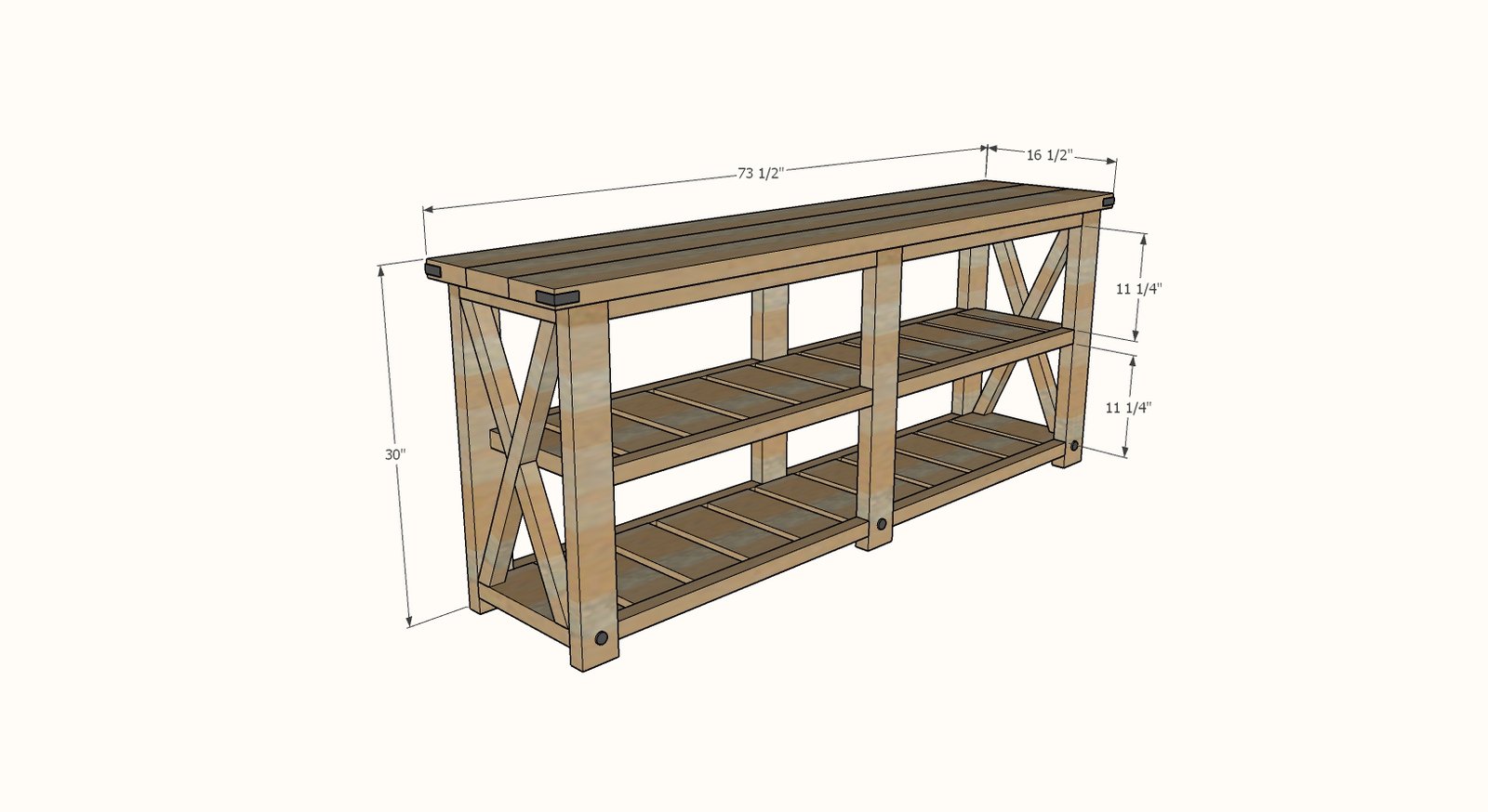 Farmhouse Console Table (Beginner dimension diagram 1