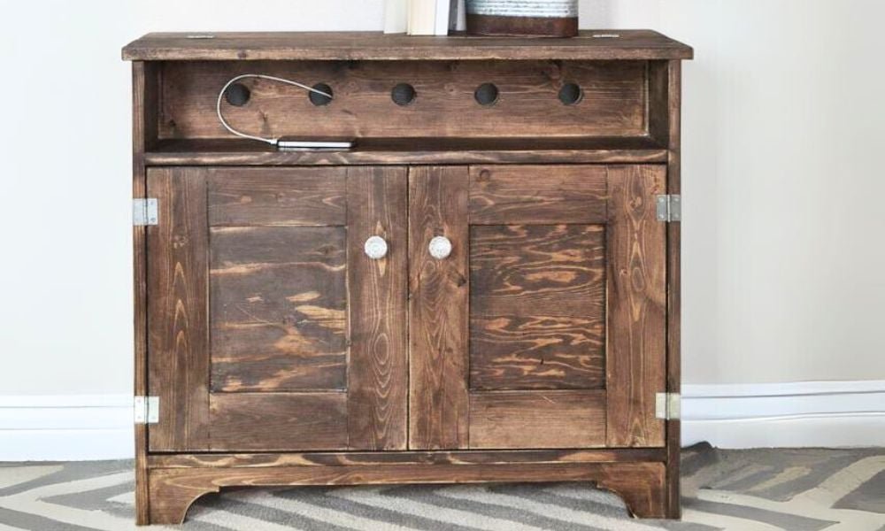 Farmhouse Narrow Console Table with Charging Station Storage
