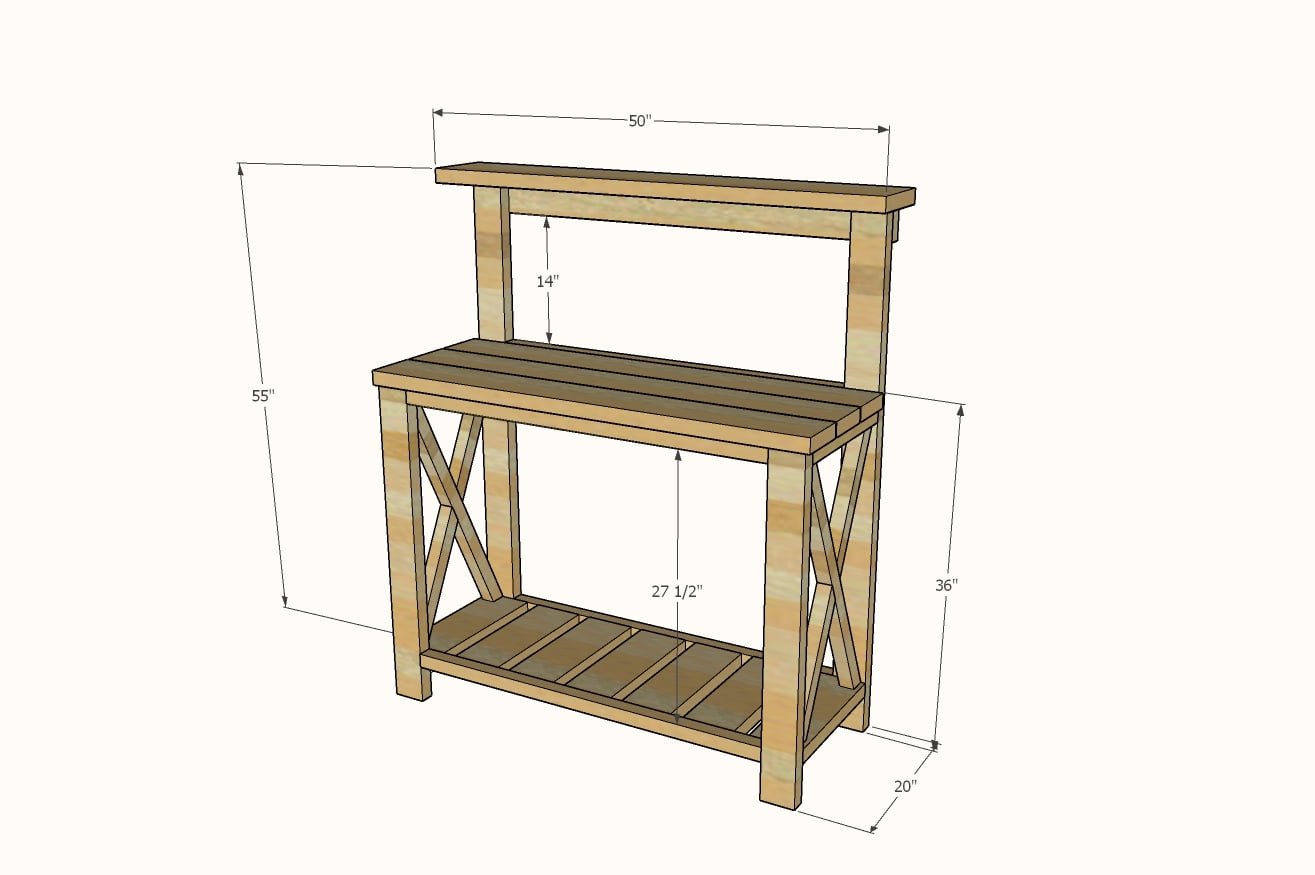 Farmhouse Potting Bench dimension diagram 1