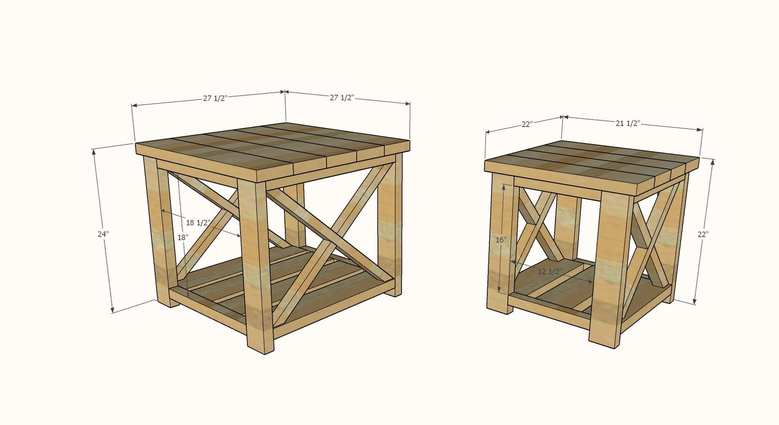 Farmhouse Side Table (Beginner- Indoor/Outdoor) dimension diagram 1