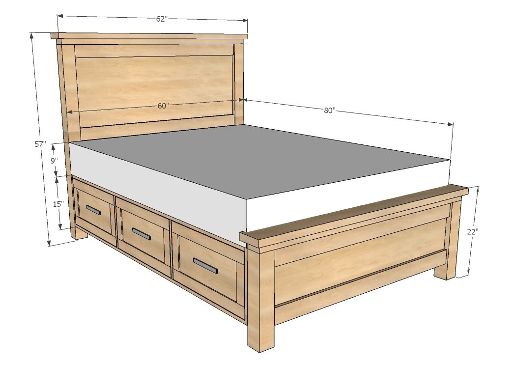Farmhouse Storage Bed with Drawers (Queen) dimension diagram 1