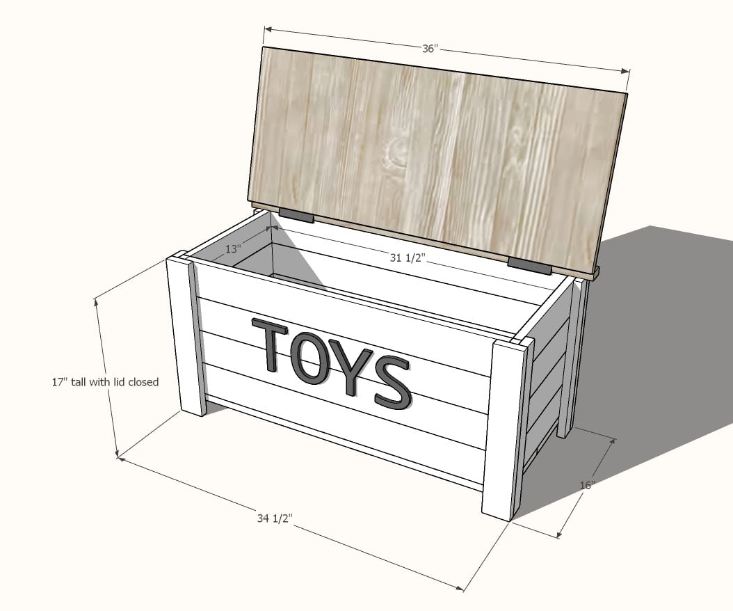 Farmhouse Toy Box dimension diagram 1