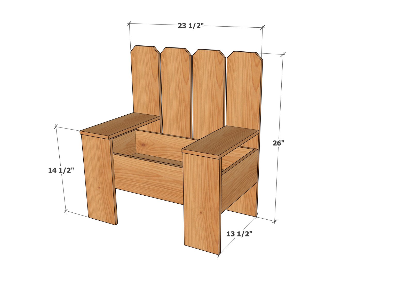 Fence Picket Bench Planter dimension diagram 1