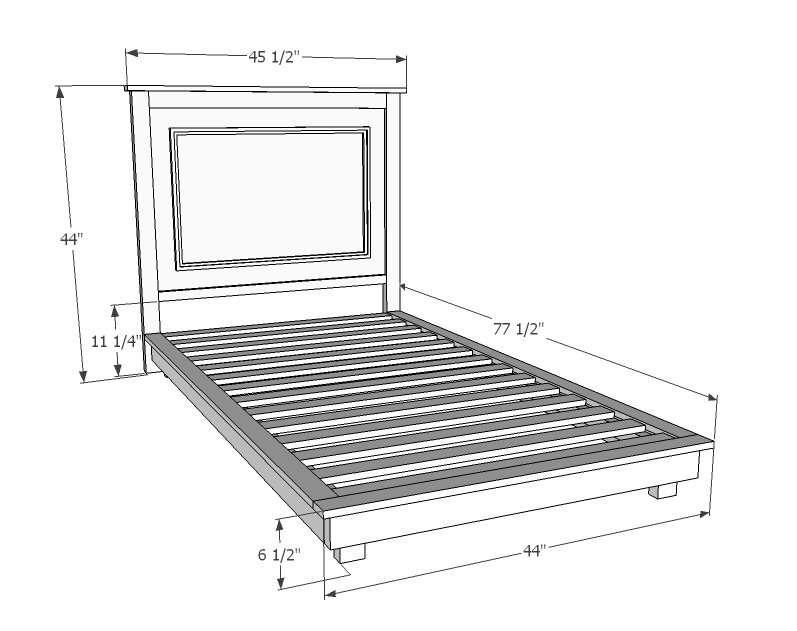 Fillman Platform Twin Platform Bed dimension diagram 1
