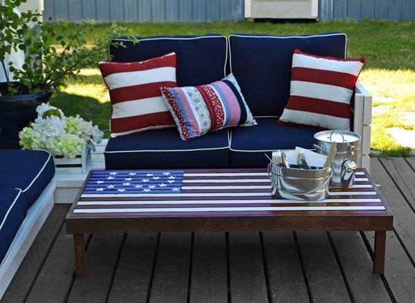 Flag Inspired Outdoor Wood Coffee Table