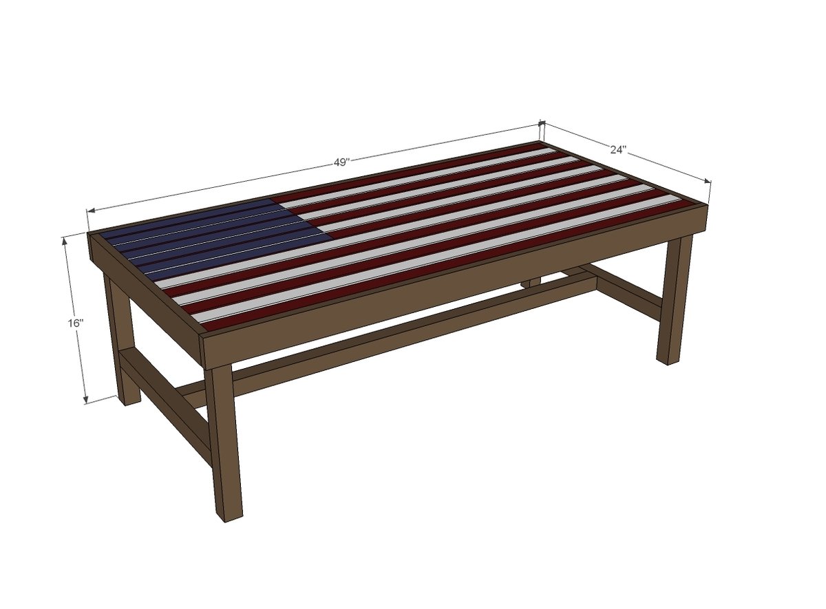 Flag Inspired Outdoor Wood Coffee Table dimension diagram 1