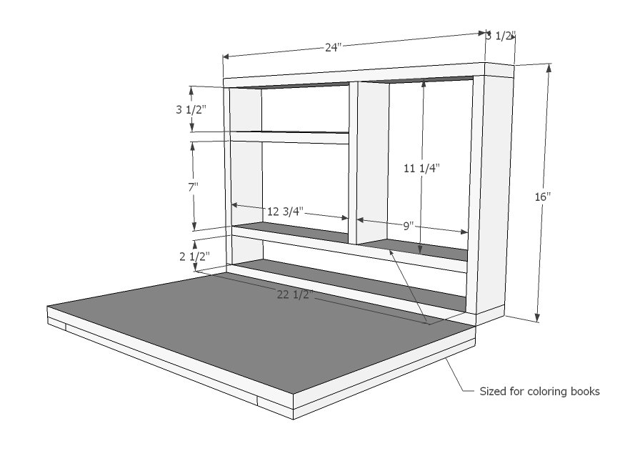 Flip Down Wall Art Desk dimension diagram 1