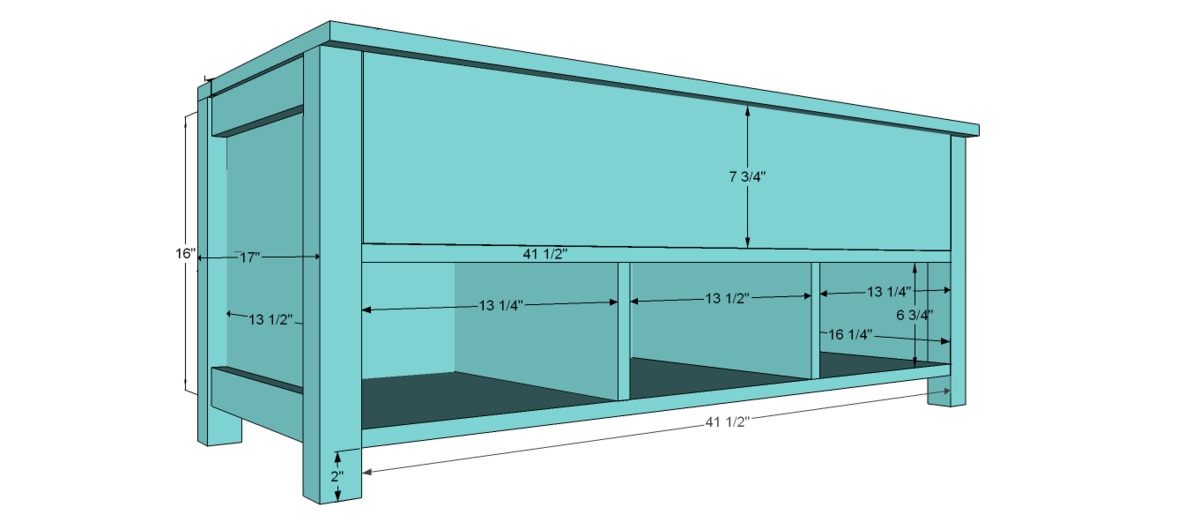 Flip Top Storage Bench with Cubbies dimension diagram 1