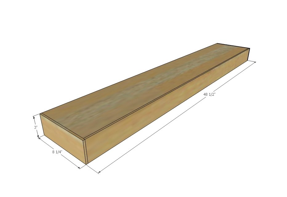 Floating Shelf with 1/4" Plywood Covering dimension diagram 1