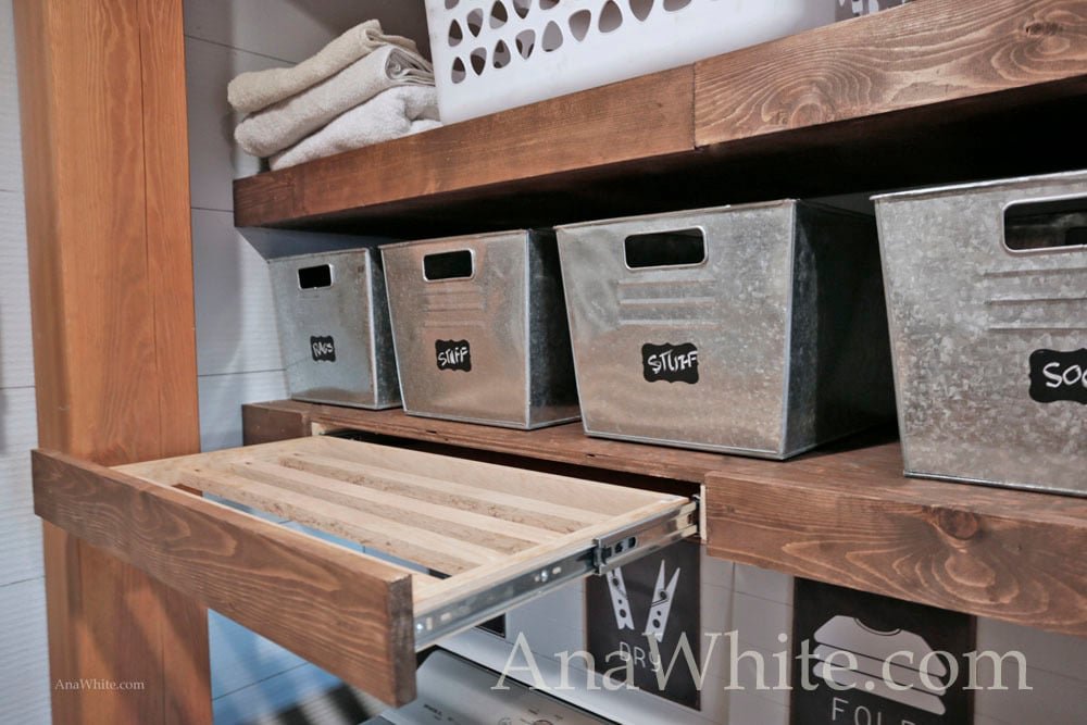Floating Shelves Pull Out Drying Racks and Hanging Rods