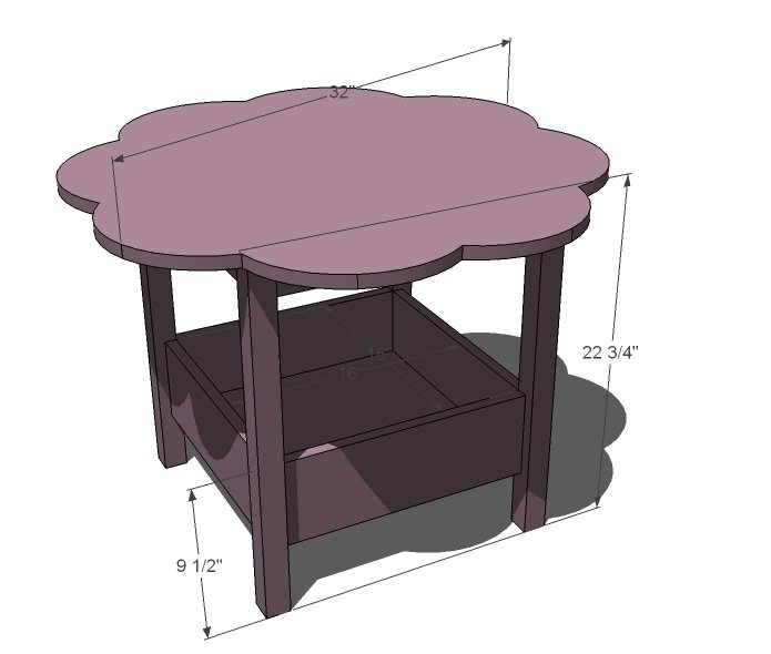 Flower Shaped Storage Play Table dimension diagram 1