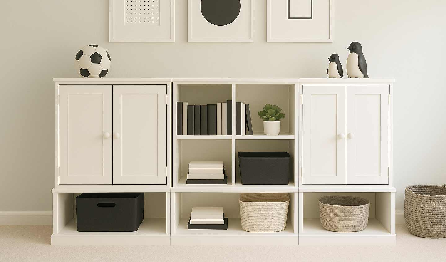 Four Cubby Hutch for the Modular Playroom Storage Wall Collection