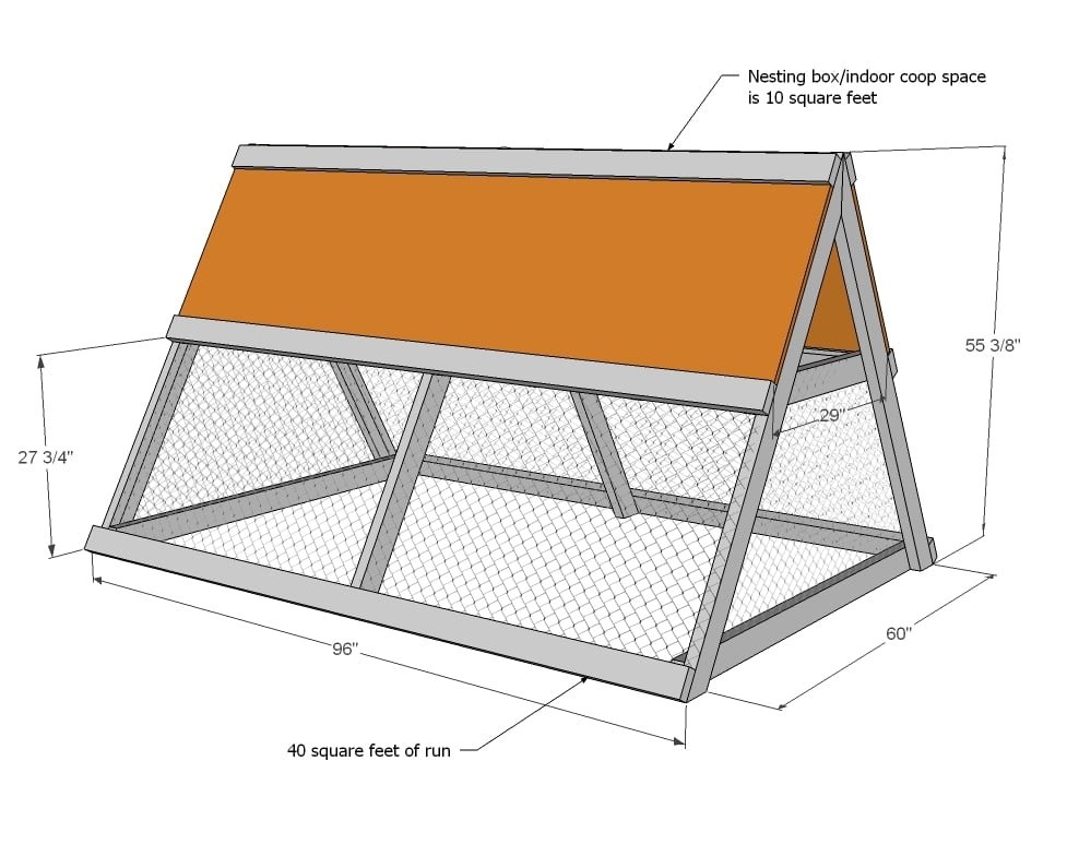 A Frame Chicken Coop Tractor dimension diagram 1