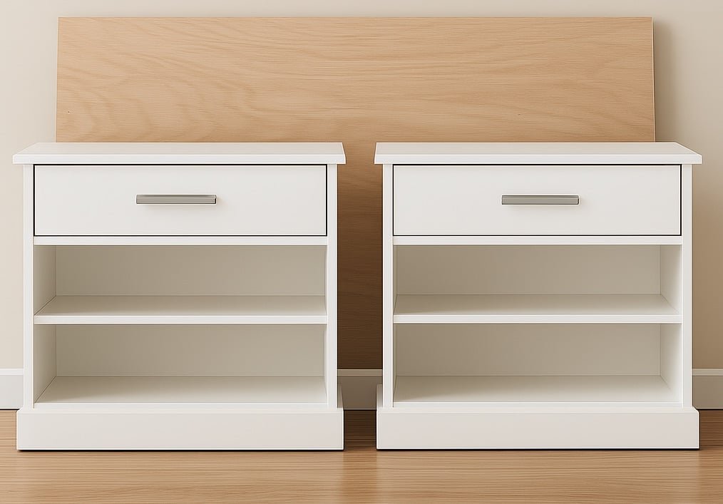 Frameless Nightstands with Drawers and Shelves