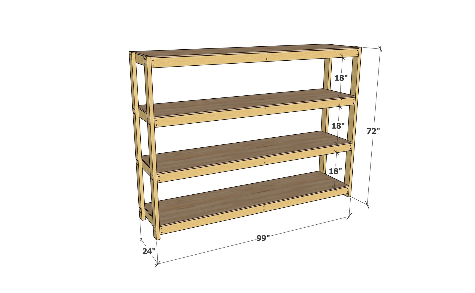 8-Foot Garage Shelving dimension diagram 1