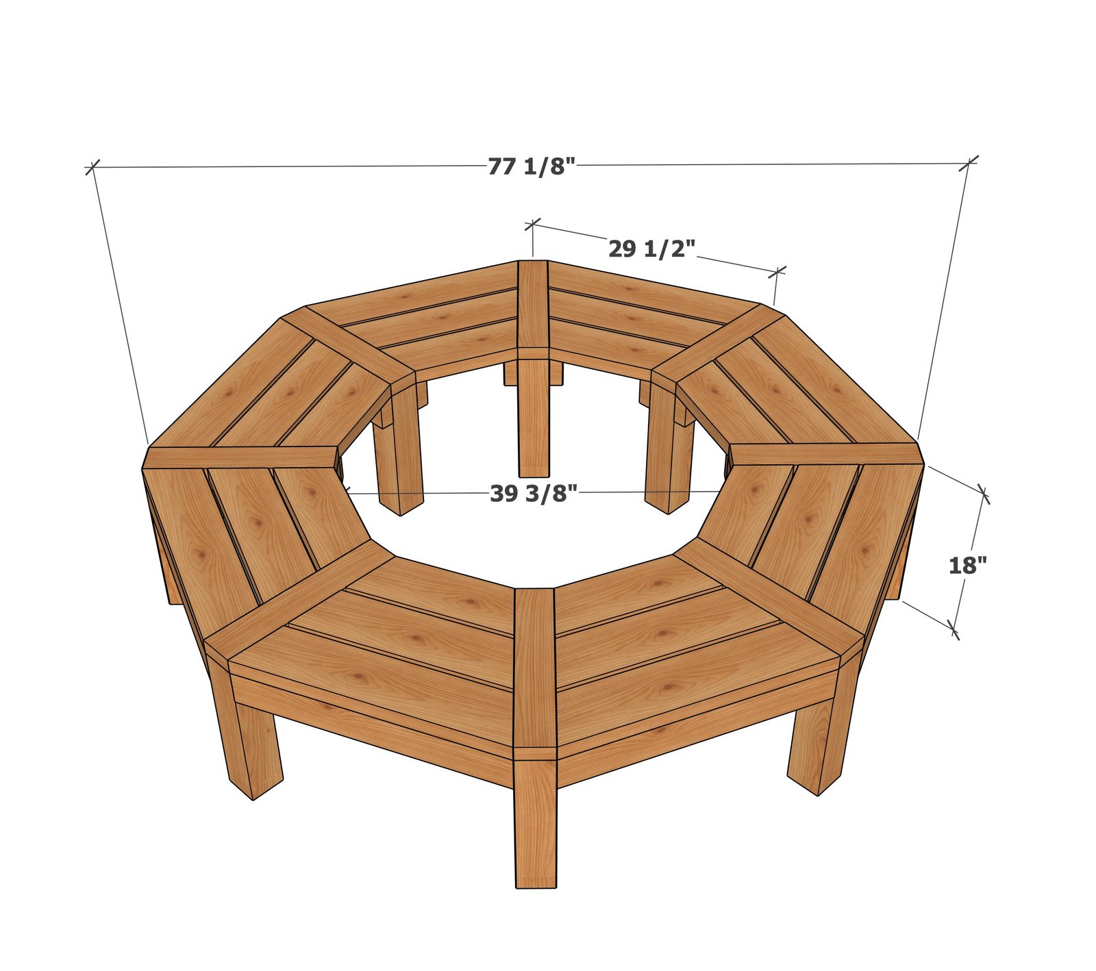 Around-the-Tree Bench dimension diagram 1