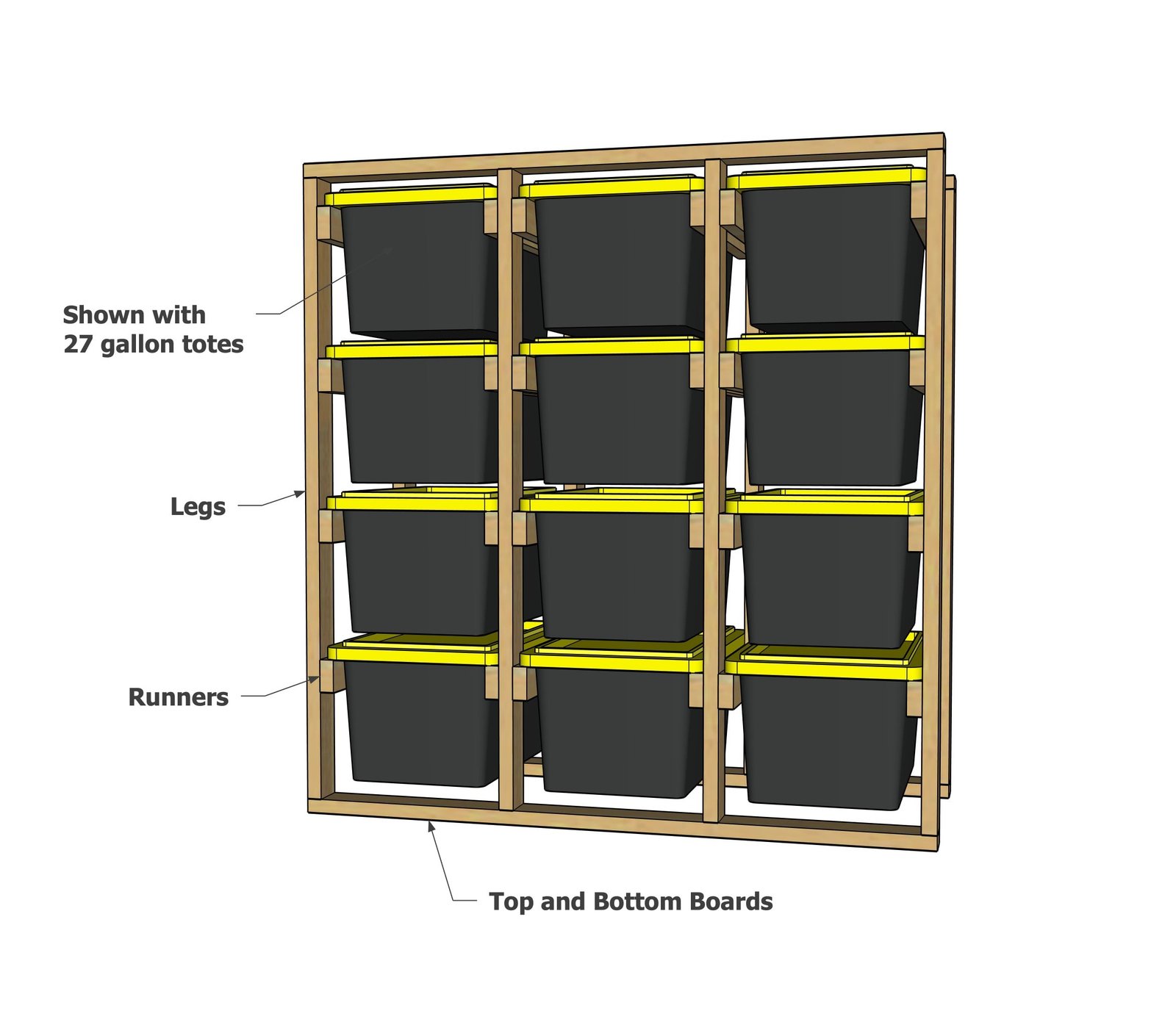 Tote Storage Rack Configurator and dimension diagram 1