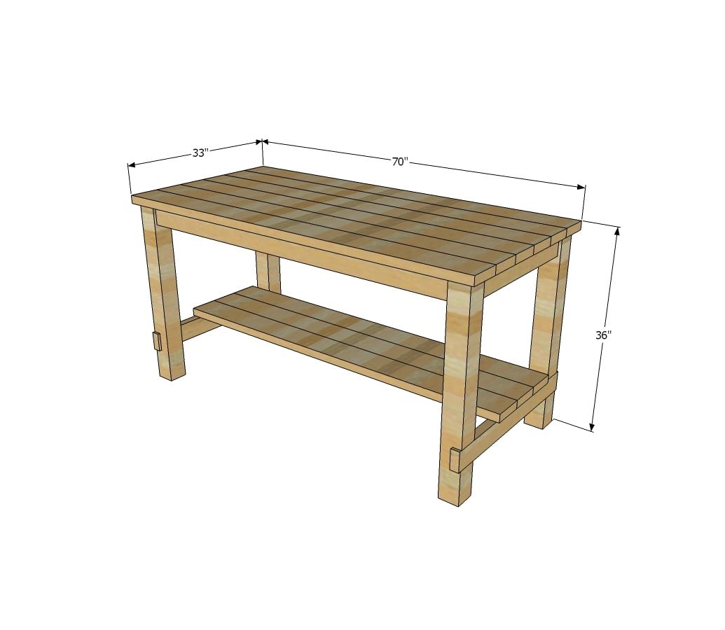 Plans: Classic Farmhouse Kitchen Island dimension diagram 1