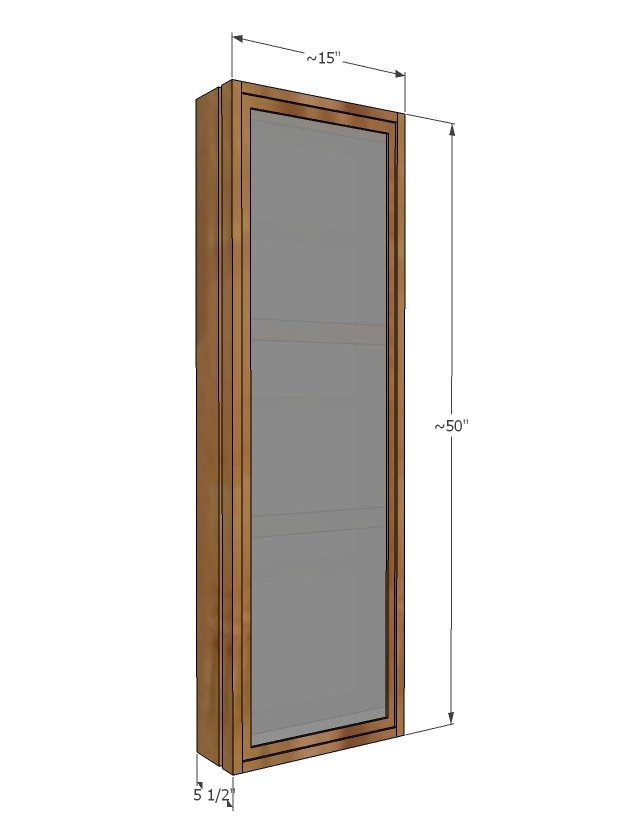 Full Length Mirror with Sliding Storage Cabinet dimension diagram 1