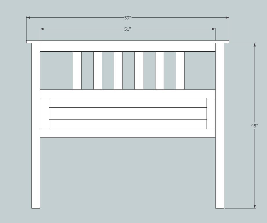 Full Size Slatted Headboard dimension diagram 1