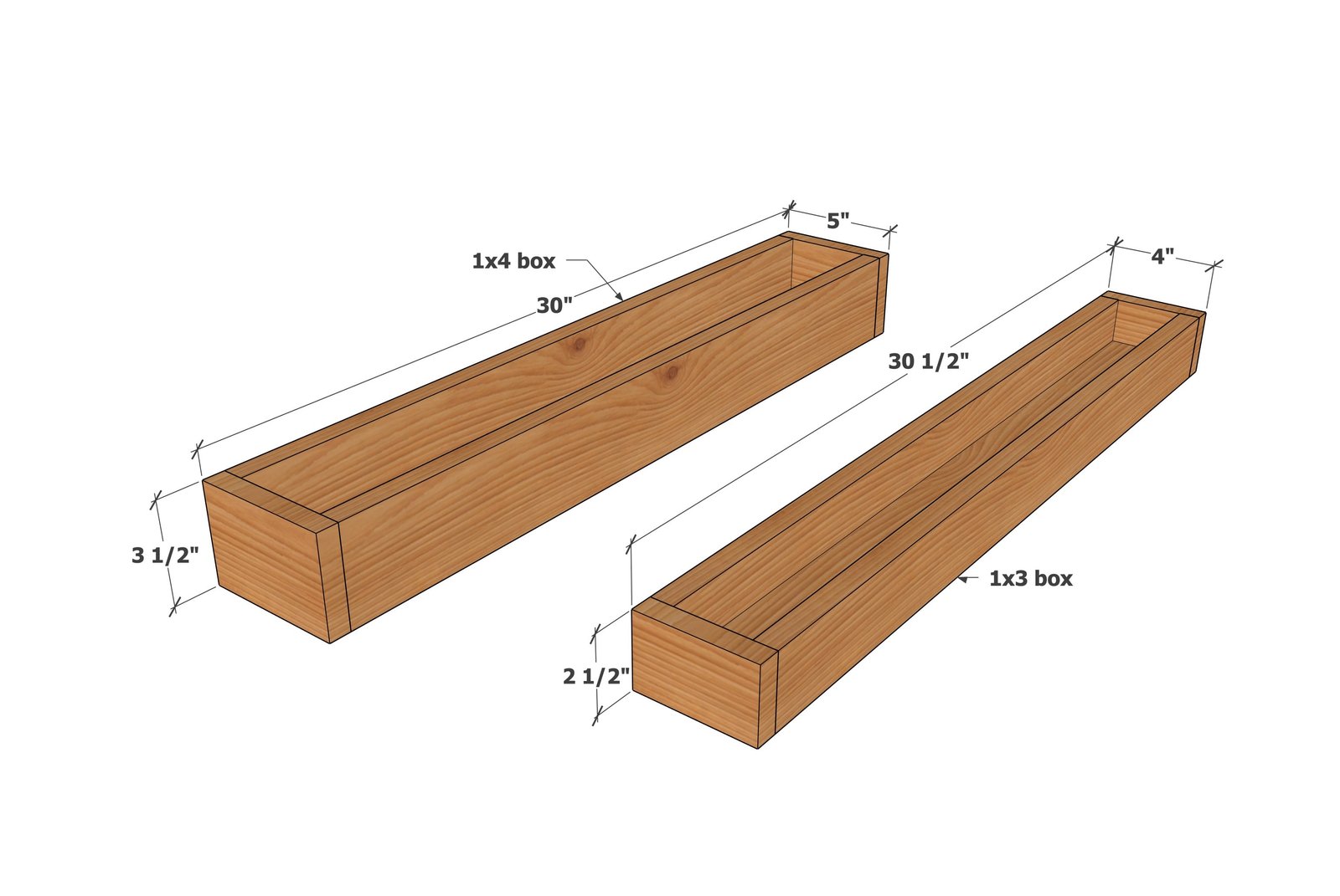 Furring Strip Linear Box for Decor, Organization, Centerpiece Display dimension diagram 1
