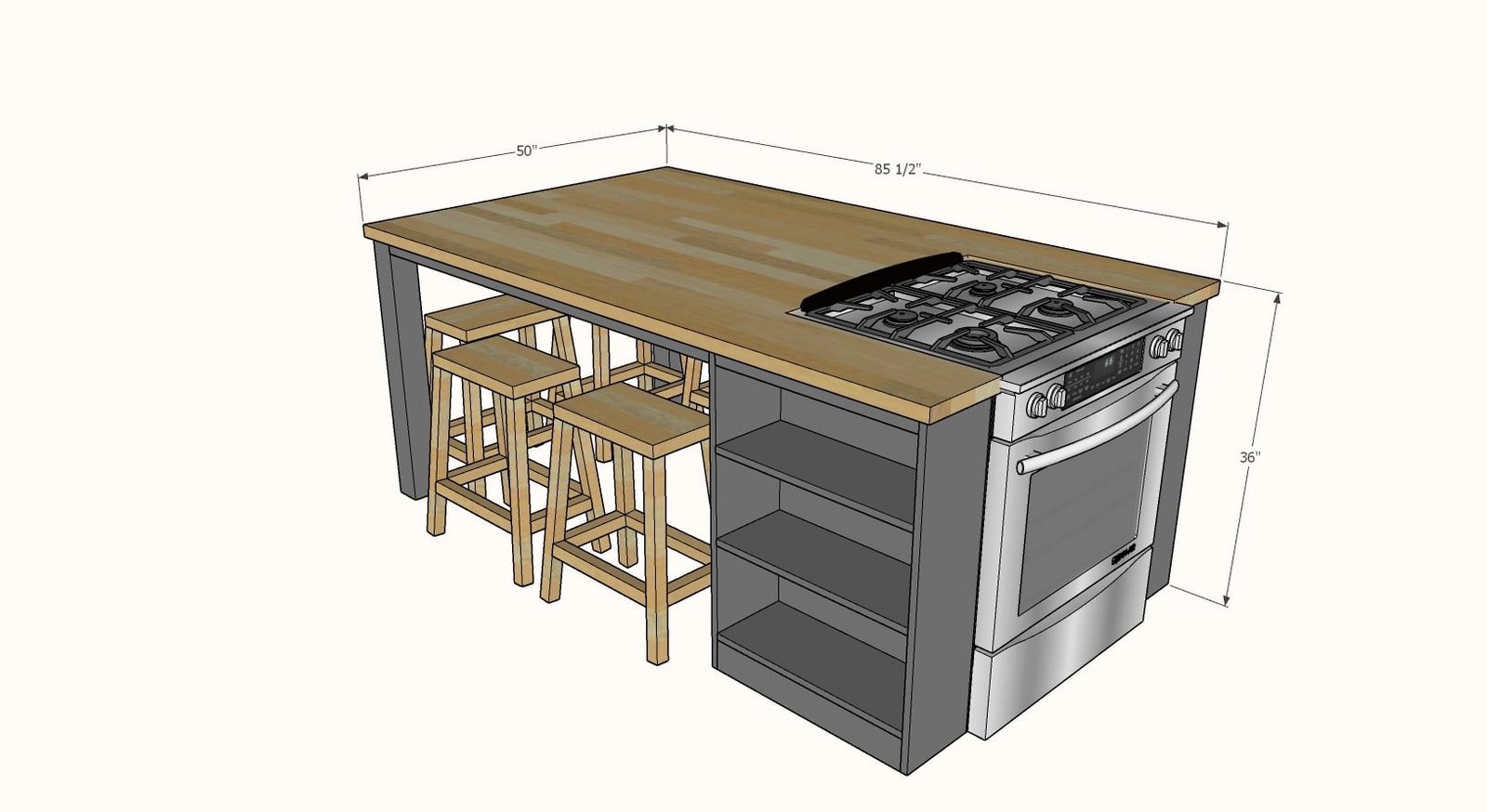 Gathering Kitchen Island dimension diagram 1