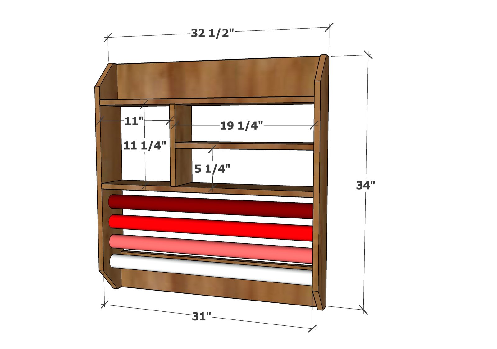 Gift Wrapping Station Wall Shelf Organizer dimension diagram 1