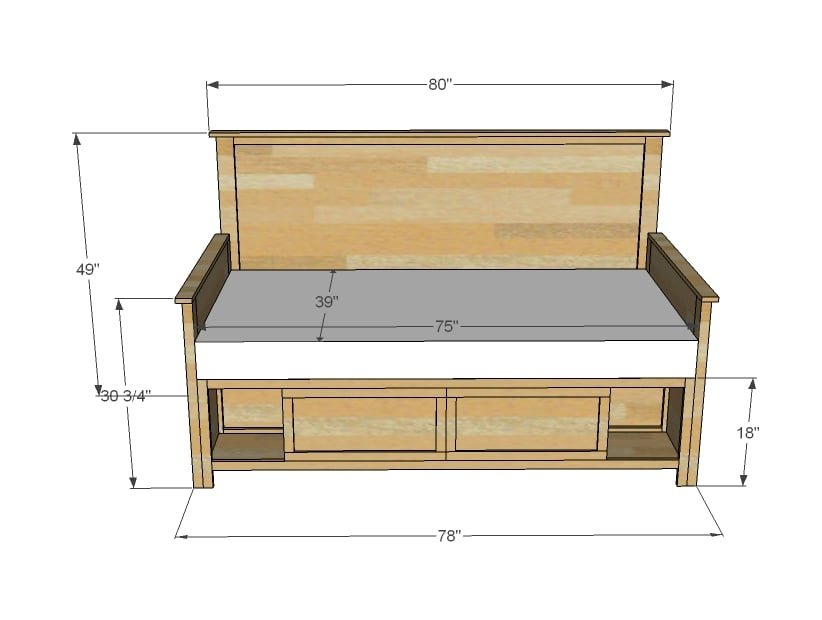 Hailey Storage Daybed with Back and Arms dimension diagram 1