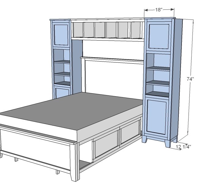 Hailey Towers for the Storage Bed System dimension diagram 1
