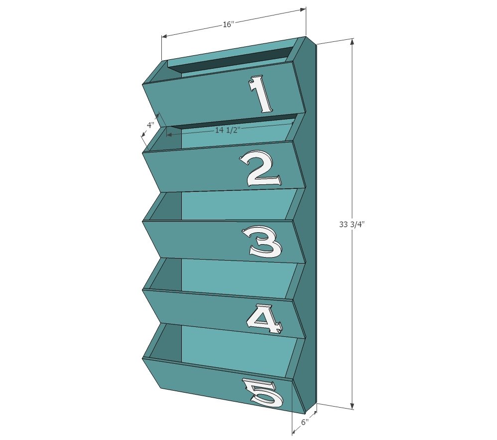 Hanging Wood Wall Bins dimension diagram 1