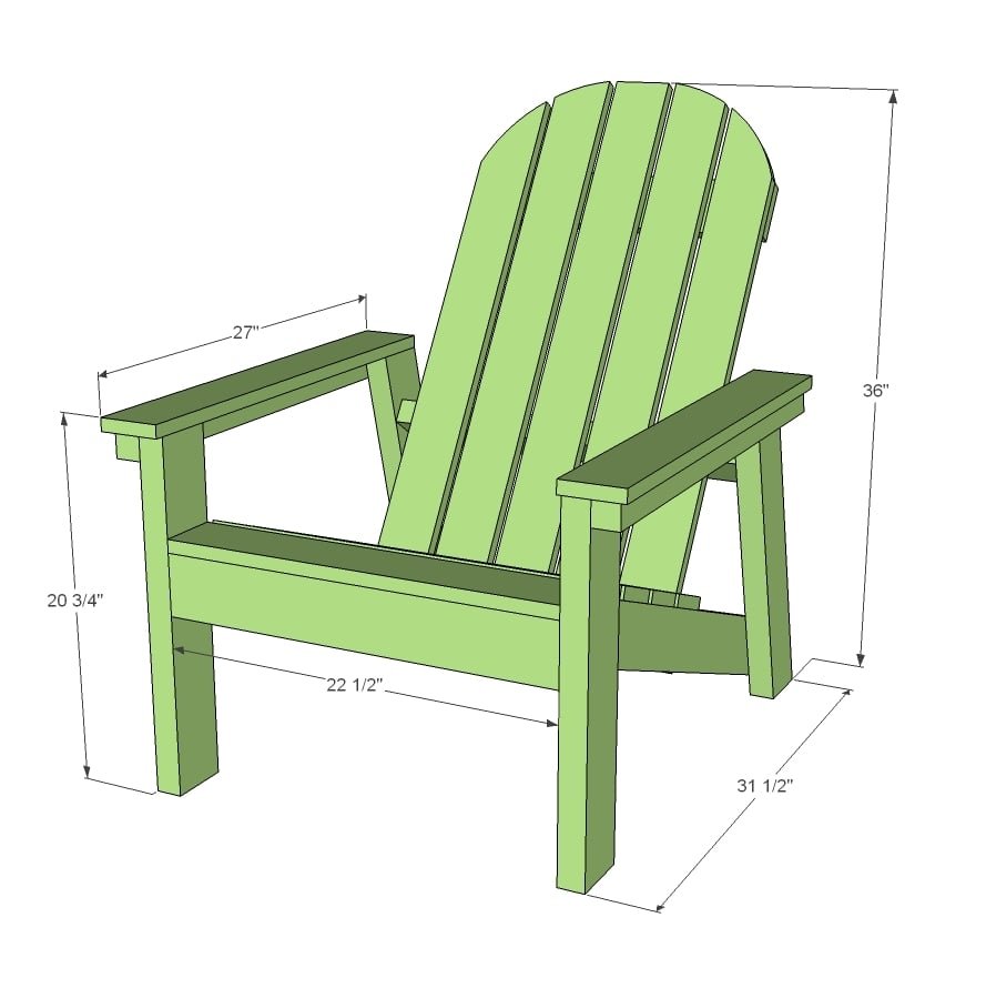 Heavy Duty Adirondack Chair Plans with Back Leg and Footstool dimension diagram 1