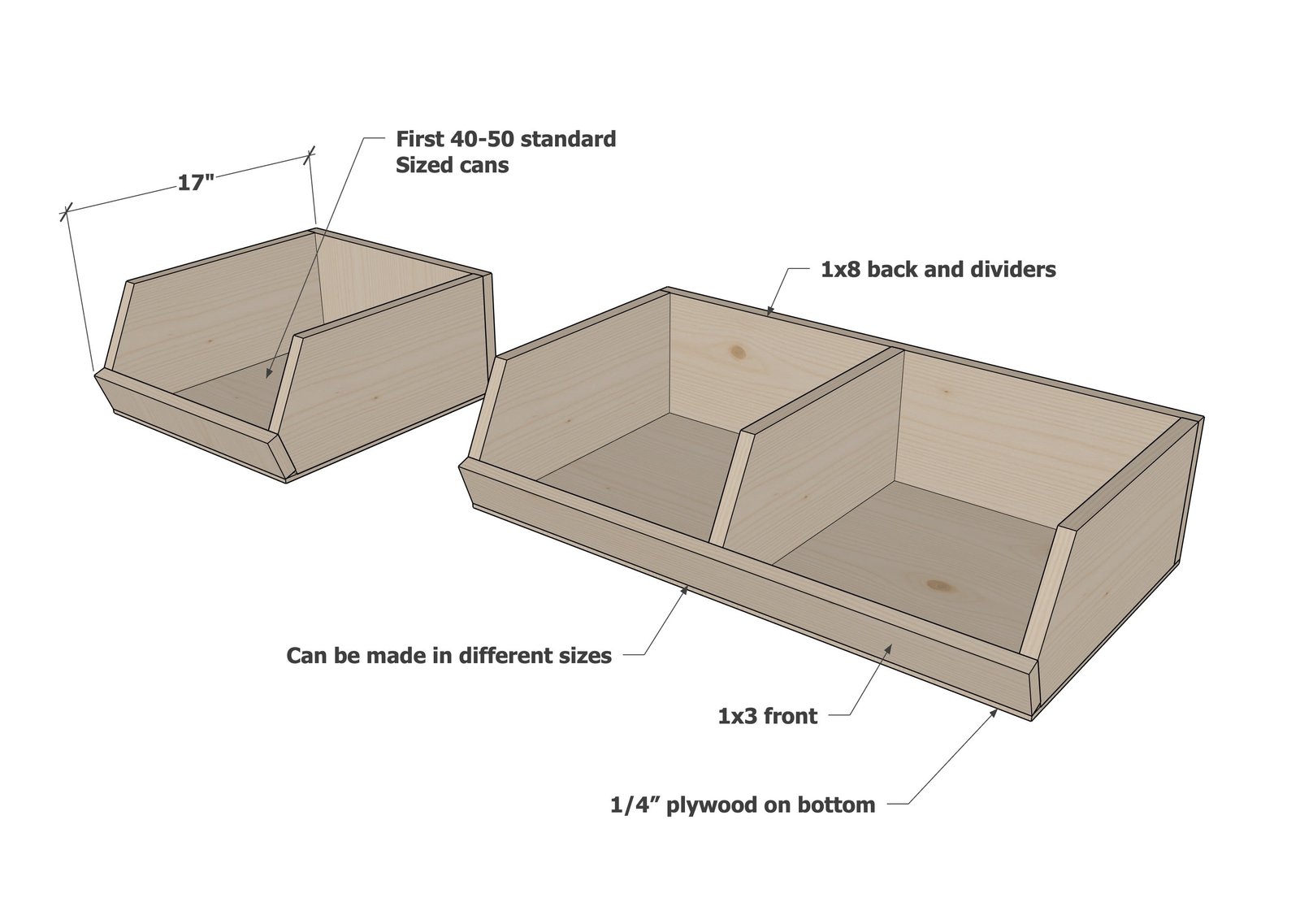 Heavy Duty Bulk Pantry Bins for Cans dimension diagram 1