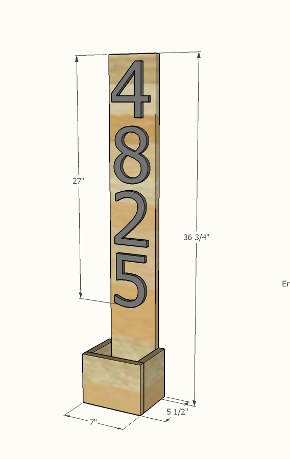 House Numbers Vertical Planter from Cedar Fence Pickets dimension diagram 1
