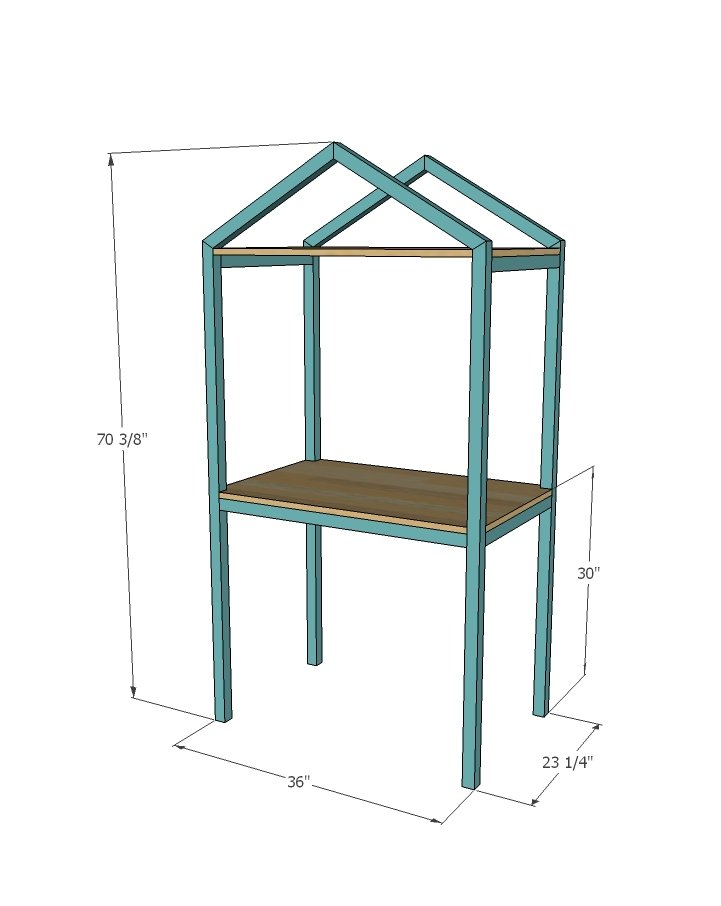 House Shaped Craft Desk dimension diagram 1