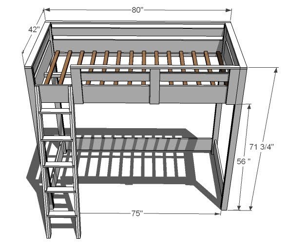 How to Build a Loft Bed dimension diagram 1