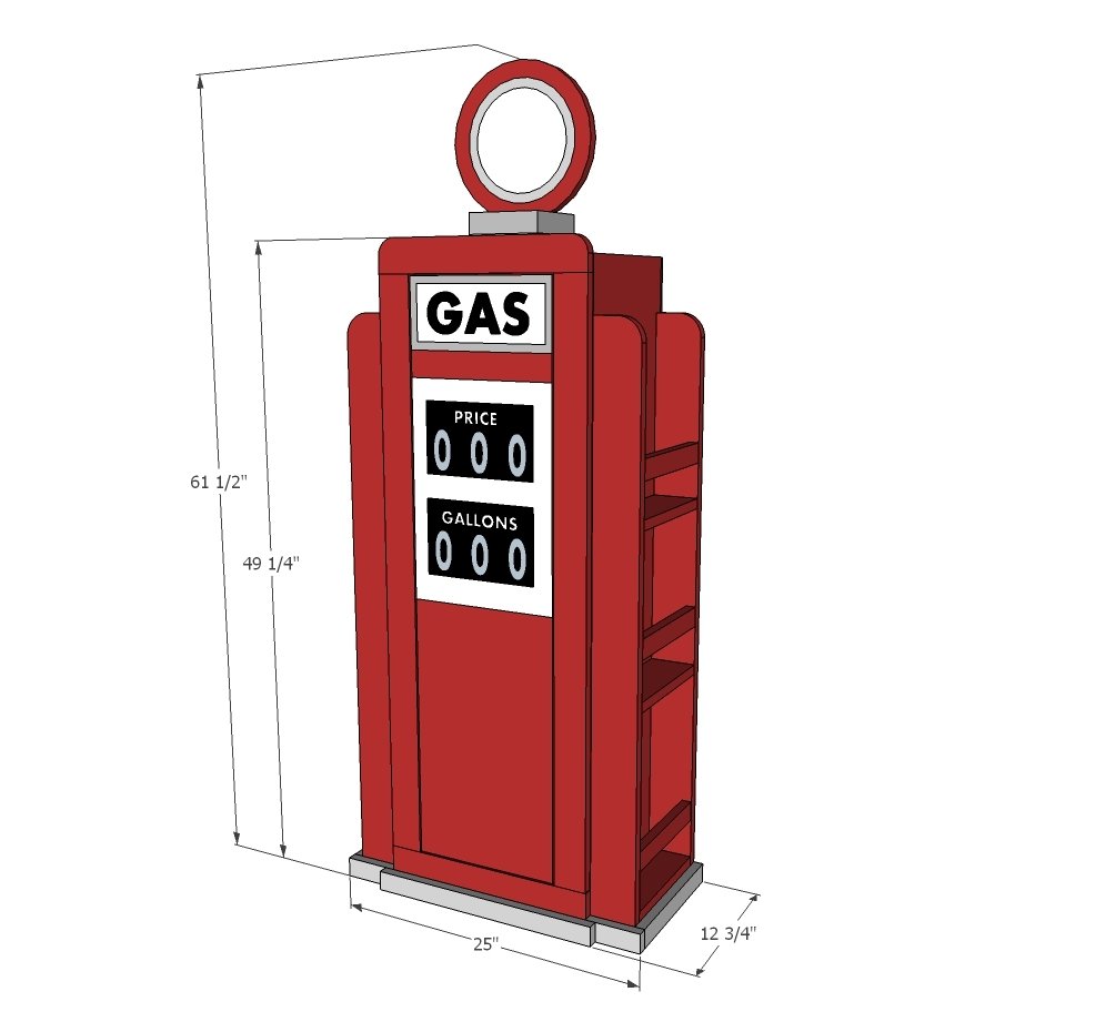 HOW TO: Build a Vintage Gas Pump Cabinet with Side Bookshelves dimension diagram 1