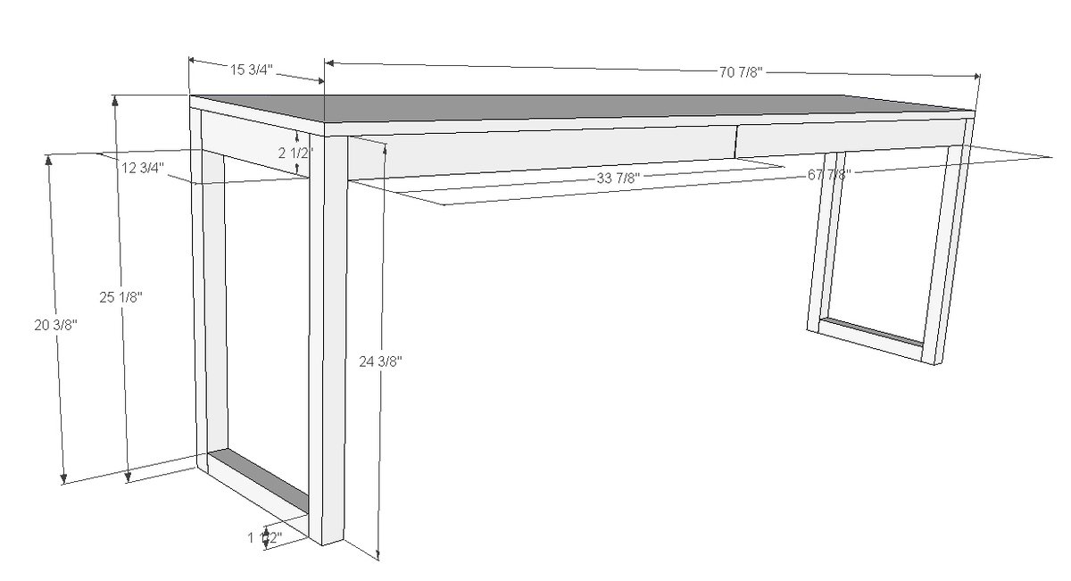 Ikea Besta Burs Inspired Desk (WITH Drawers) dimension diagram 1